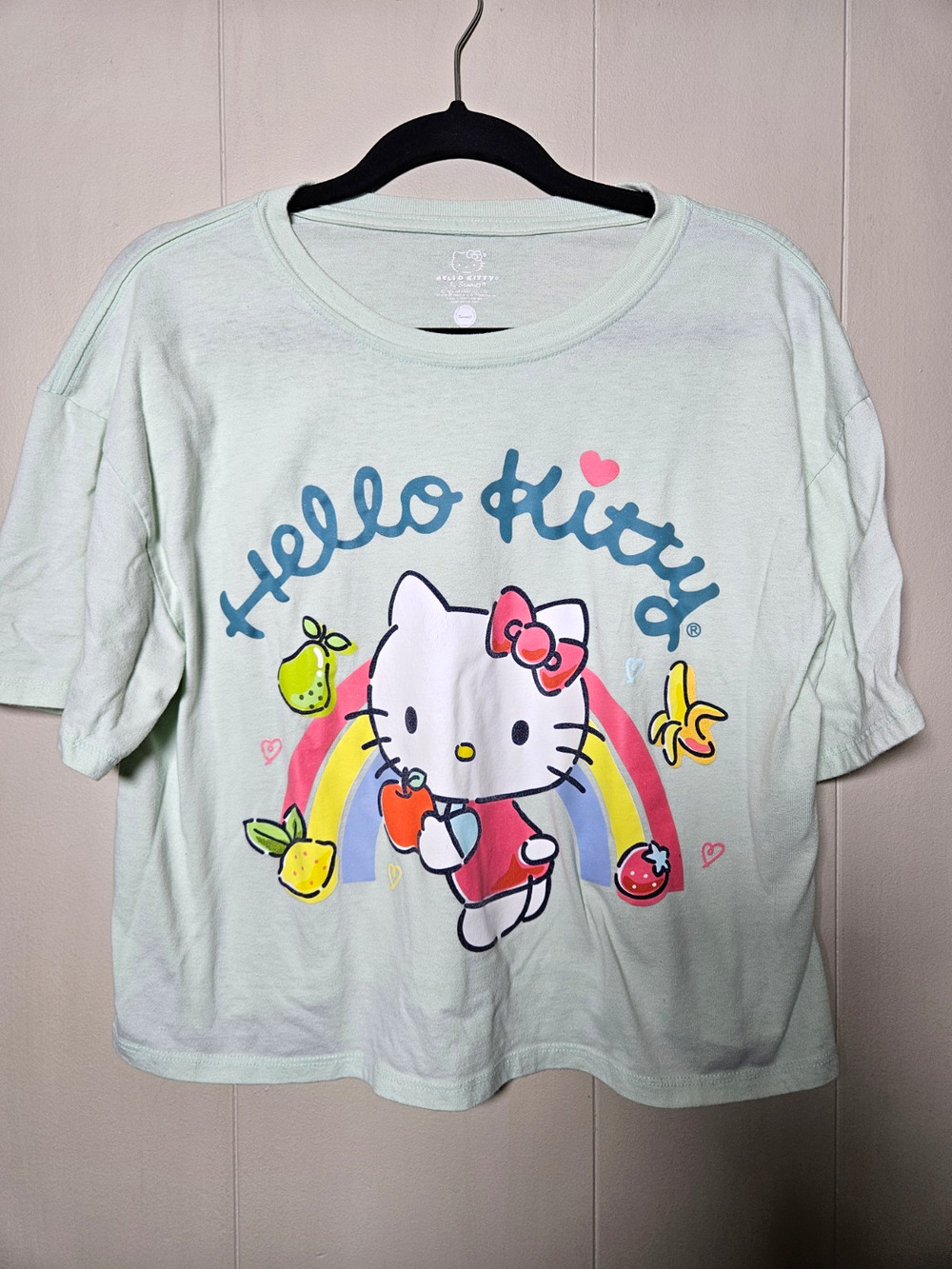 Hello Kitty by Sanrio XL Light Green Graphic Print Knit Crew Neck Tee Cotton
